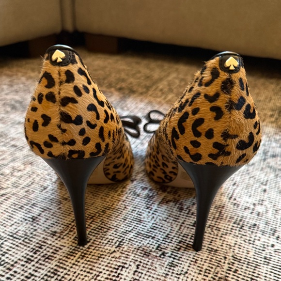 Kate Spade Fur Leopard Cheetah Print Heels with Black Bow - Picture 5 of 9